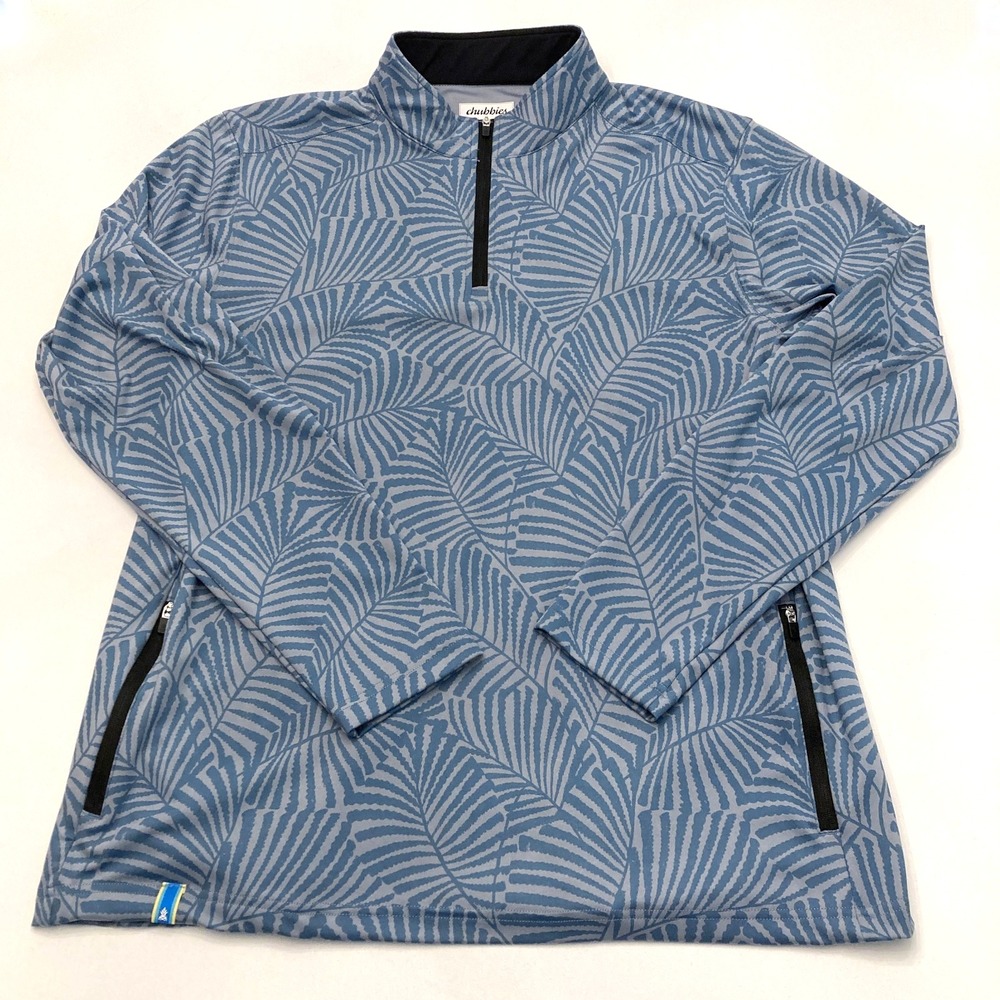 Chubbies Calm Palm Movementum Quarter-Zip Pullover Mens Medium Blue Gray